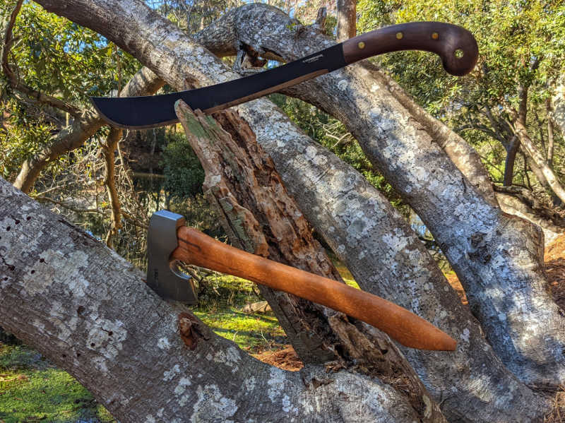 Using a machete and hatchet camping