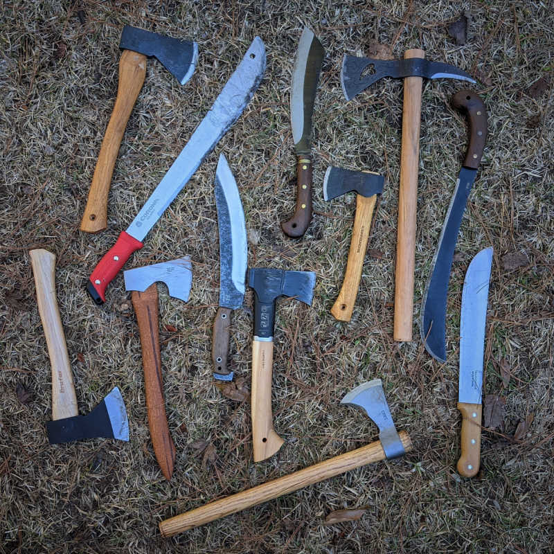 Different types of hatchets and machetes